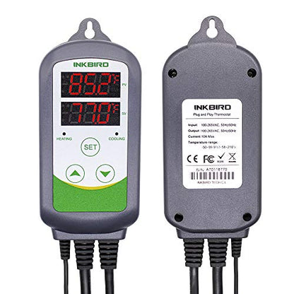 Inkbird ITC-308 Digital Temperature Controller Outlet Thermostat 2-Stage 1100W with Sensor Reptile Beer Brewing Kegs Fridge Cured Meat Breeding Growing