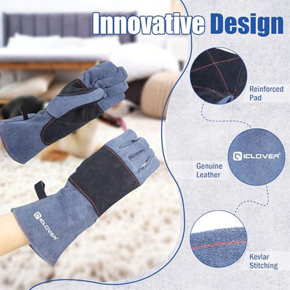 IC ICLOVER Animal Handling Gloves Snake Bite Proof, Double Leather Padding, Anti-bite Dog Cat Bird Reptile Control Protection - color: M -14inch