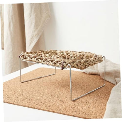 ABOOFAN Bearded Dragon Hammock Lounger with Sea Grass Bed and Metal Legs, Rectangle Reptile Basking Platform for Lizards, Leopard Gecko, Hermit Crab Habitat