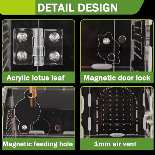 Jumping Spider Enclosure,Premium Acrylic Spider Enclosure - Ideal for Tarantulas, Reptiles, and Insects - Easy Assembly & Feeding - All-Round Transparent Terrarium