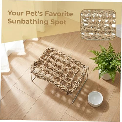 jojofuny Bearded Dragon Bed with Sea Grass Material, Rectangle Shape Climbing Habitat Decor, Wear-Resistant Lizard Hammock for Bearded Dragon and Leopard Gecko Tank or Outdoor Frog Habitat