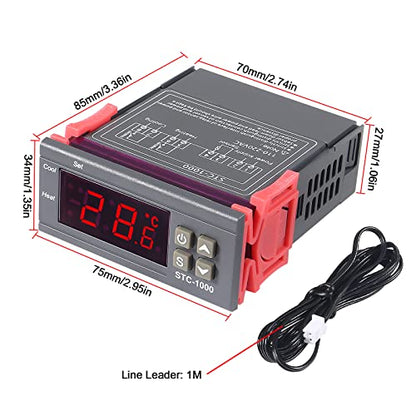 2pcs STC-1000 DC 110V-220V 10A Digital LED Temperature Controller Thermostat Control Switch 2 Relay Output and NTC 10K Thermistor Sensors Temperature Probe - style: 110V-220V