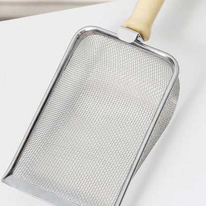 Cat Litter Scoop Stainless Steel Fine Mesh Cat Litter Shovel Litter Cleaner Corner Shovel Metal Litter Scoop for Reptile Terrarium Sand Waste, Beach Shovel(2.0 Mesh)