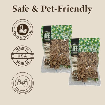 The Habitat Life - Natural Sphagnum Moss - for Reptiles, Amphibians & Invertebrates Terrariums - Humidity Control - Ideal for Burrowing & Nesting - Dye-Free & Safe - Small - 2 Pack - size: Small (2-Pack), style: Sphagnum Moss