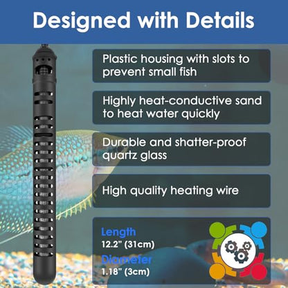 Aquarium Heater 300W Fish Tank Heater with External Thermostat (Dual Digital Display), Turtle Heater for Tanks 40-75 Gallons, Dry-Run/Overheating Protection and Memory Function