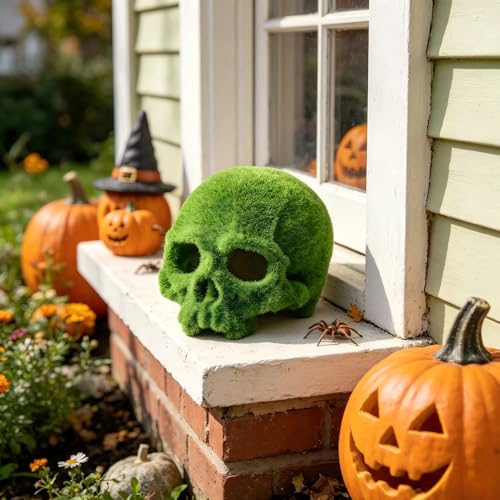 Realistic Mossy Skull Terrarium Ornament - 4.5" Reptile Habitat Decor for Gecko, Spider, Lizard Enclosure