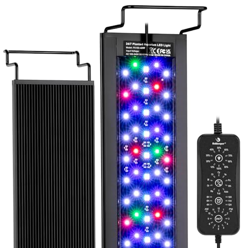 fishkeeper LED Aquarium Light, 24/7 Mode Aquarium Light for Plant Growth, IP68 Waterproof Adjustable Timer(4H/6H/8H/10H/11H/12H)/10 Brightness & 10 Colors Extendable Bracket for 48-55 Inch Fish Tank - size: For 48-55 inch fish tank
