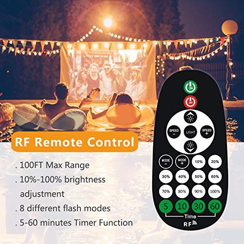 Outdoor Dimmer Switch for String Lights, 1000W Max Power IP68 Waterproof Wireless RF Remote Control Timer Switch, 3 Prong Outlet Plug-in Dimmer for Dimmable LED String Lights Patio Lights