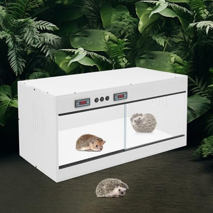 Reptile Terrarium Habitat, Front Opening ReptilesTanks Pet Breeding Box w/Independent Dual Temperature Control & Glass Sliding Door, for Snakes, Tortoises & Lizards(31" ×16" × 16", White)
