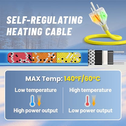 3 Ft Upgraded Dual-Indicators Heat Tape for Water Pipes, YeloDeer Self-Regulating Heat Trace with Thermostat, Heating Cable with Extra End Seals for Metal and Plastic Pipes 120V - style: 3-feet