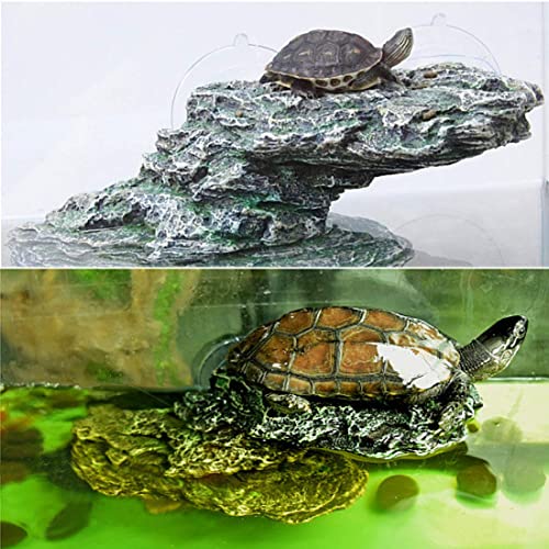 Turtle Basking Platform Reptile Climbing Shale Resin Step Ledge Stone Aquarium Ornament Rock Landscaping Decoration with Suction Cups for Frogs Newts Amphibians Lizard (Medium:8.2”Lx3.3”Wx3.1”H)