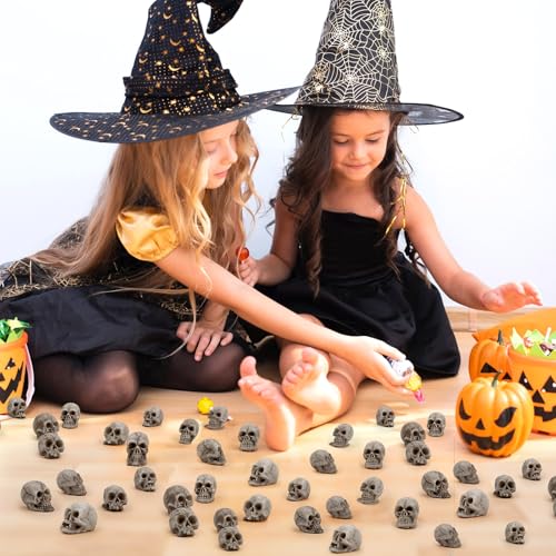 24 PCS Mini Skull Heads, Miniature Skeleton Heads Figurines, Tiny Resin Skulls for Crafts Halloween Party Micro Landscape Cake Topper Plants Outdoor Decoration