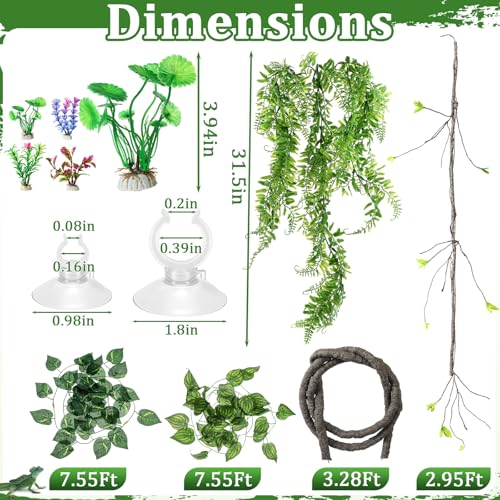 Foilswirl 32 Pcs Bearded Dragon Tank Accessories Reptile Hammock Coconut Shell Nest Jungle Climber Vines Terrarium Branch Plant Feeder Habitat Decor for Hiding Climbing Snake Gecko Lizard Chameleon