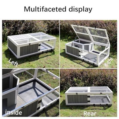 43" Large Tortoise House Habitat Wooden Tortoise Habitat Cage with Removable Waterproof Tray Indoor/Outdoor Reptile Terrarium Small Reptiles Feeding Box fot Snakes, Lizards, Turtle, Chameleons
