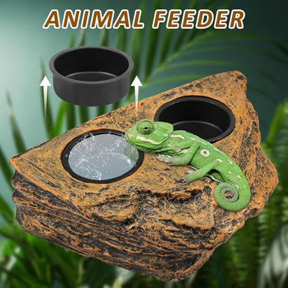 Reptile Feeding Ledge, Magnetic Crested Gecko Feeding Ledge,Plastic Reptile Food Water Dish,Removable Double Bowl Gecko Feeder Ledge with 4Pcs Cups Crested Gecko Feeding Bowls for Lizard Crested Gecko