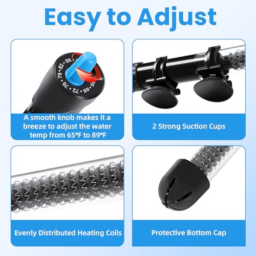 AQUANEAT Aquarium Heater, 50W Fish Tank Heater, Adjustable Submersible Water Thermostat with Thermometer - size: 50W