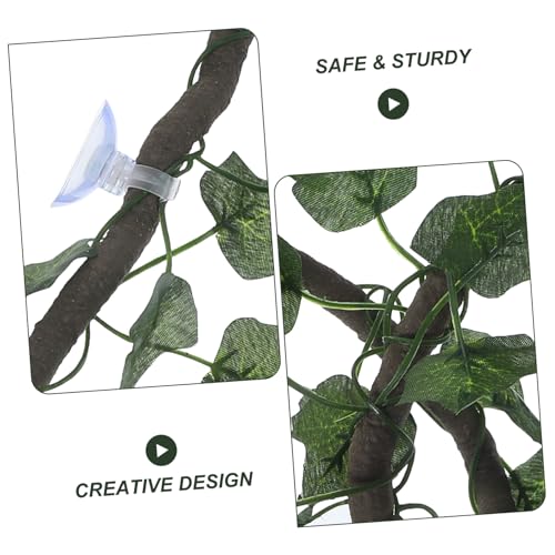 Hemoton Jungle Vines Rattan Strip for Reptiles Flexible Artificial Leaf Decor with Suction Cups for Lizard Frog Snake Habitats with Leaf Green