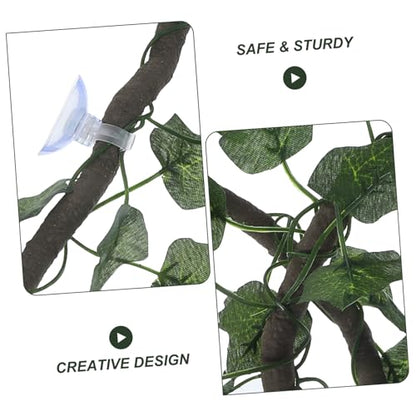 Hemoton Jungle Vines Rattan Strip for Reptiles Flexible Artificial Leaf Decor with Suction Cups for Lizard Frog Snake Habitats with Leaf Green