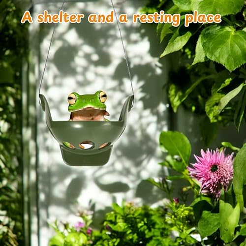 Frog Hide Out and Water Dish Bowl Set, Frog Terrarium Kit with Suction Cup and Food Dish, Tree Frogs Terrarium Accessories, Aquarium Decor, Reptile Tank Supplies for Bullfrog (Green, S)