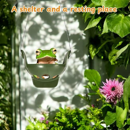 Frog Hide Out and Water Dish Bowl Set, Frog Terrarium Kit with Suction Cup and Food Dish, Tree Frogs Terrarium Accessories, Aquarium Decor, Reptile Tank Supplies for Bullfrog (Green, S)