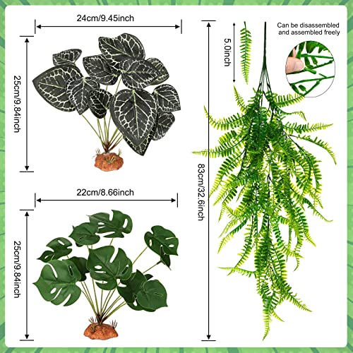 6 Pcs Reptile Plants for Terrarium Decor Reptile Tank Accessories Fake Hanging Plant Vines Artificial Leaves Plants Tank Habitat Decor for Bearded Dragon Lizard Snake Geckos Chameleon