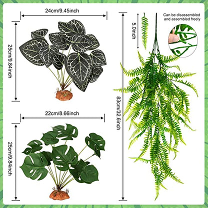 6 Pcs Reptile Plants for Terrarium Decor Reptile Tank Accessories Fake Hanging Plant Vines Artificial Leaves Plants Tank Habitat Decor for Bearded Dragon Lizard Snake Geckos Chameleon