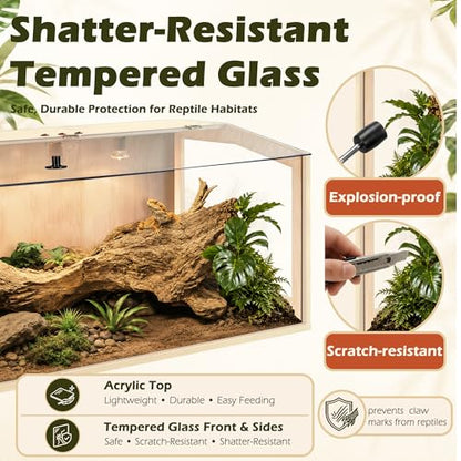 PROLEE Bearded Dragon Tank, Lizard Tank with Clear Tempered Glass, Anti-Scratch Reptile Enclosure, Reptile Tank Built-in Light Fixtures with Switch (40X20X20inch,65 Gallons) - color: Transparent Roof, size: 40X20X20inch,65 Gallons