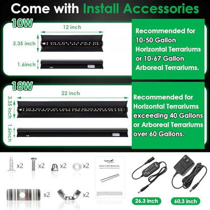 UVB Light for Reptiles, 10W HO LED UVB Reptile Light Fixture UVA UVB Lamp Bulb Terrarium Light with Timer and 5 Adjustable Brightness for Bearded Dragon Turtle Snake Crested Gecko Chameleon, 12 Inch - size: 12 Inch