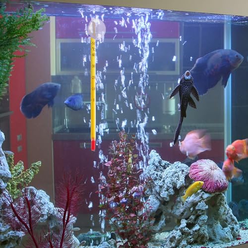 Mobestech 10pcs Aquarium Thermometers Fish Tank Temperature Meters with Suction Cups Small Strip Design for Freshwater and Reptile Tanks