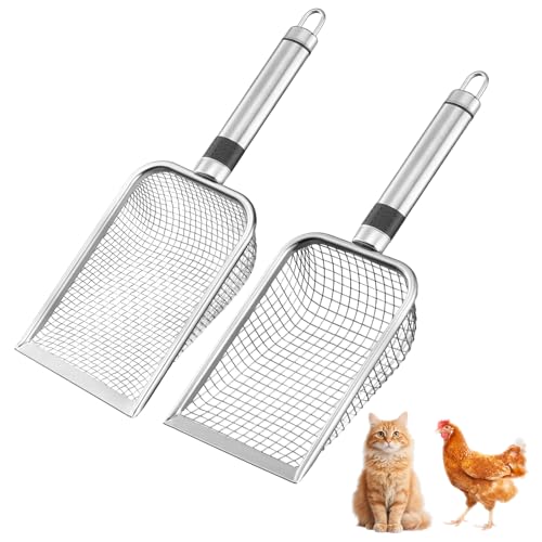 Chicken Poop Scooper, 2 Pack Chicken Coop Scoop Scoop Shovel Stainless Steel Metal Chicken Coop Cleaning Tool for Poop, Chicken Supplies, Cat Dog Rabbit Supplies(3.8mm+5.0mm) | Atiansen 2 Pack Stainless Steel Metal Chicken Poop Scooper (3.8mm+5.0mm)