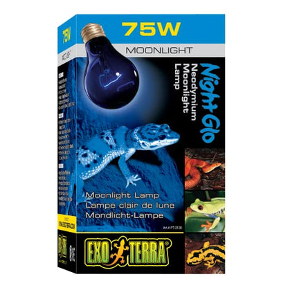 Exo Terra Night Glo Moonlight Heat Lamp, A19 Reptile Terrarium Light Bulb, 75 Watts, PT2130A1