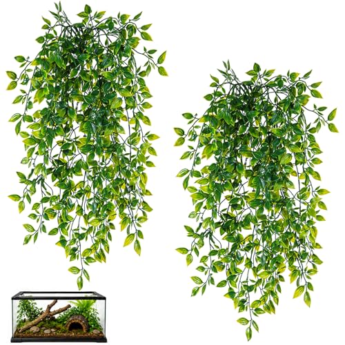 Mechpia Reptile Plants, 2 Pieces Terrarium Snake Hanging Plants Vines Decor Artificial Leaves Tank Accessories for Bearded Dragon Crested Gecko Snake Chameleon - color: 2 Pack