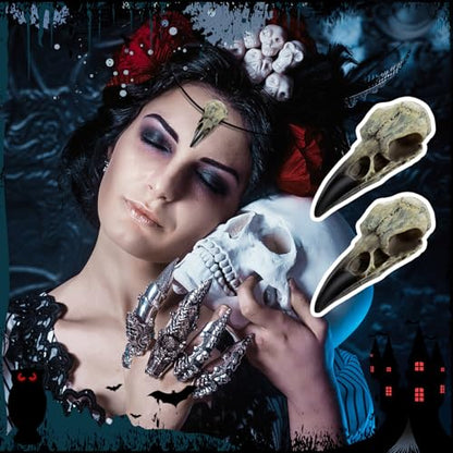 6Pcs Halloween Raven Skull Decor, Gothic Fake Crow Skull for Necklace, Resin Bird Skulls Pendant for Halloween Costumes, Wall Decorations - style: 6Pcs