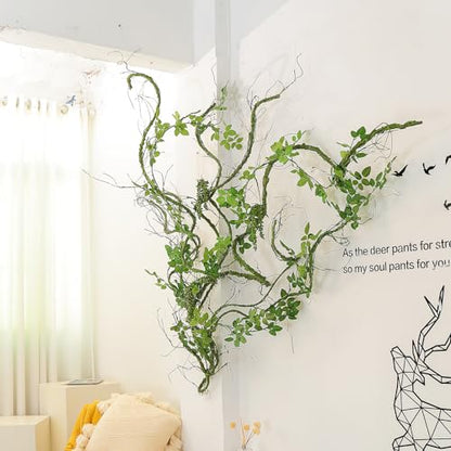 118 inch Big Artificial Green Tree Branches Ivy Grapevine Garland Fake Tree Trunk Wall Door Hanging Plants Twigs Moss for Garden Home Wedding Outdoor Jungle Leaves Room Decoration - size: Large