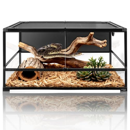 70 Gallon Full Glass Reptile Tank, 40" x 20" x 20" Quick Fold Reptiles Enclosure with Waterproof Base, Top Screen Ventilation, Front Opening Large Terrarium for Bearded Dragon, Ball Python, Snake - size: 40" x 20" x 20"