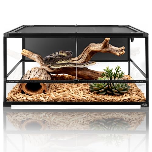 70 Gallon Full Glass Reptile Tank, 40" x 20" x 20" Quick Fold Reptiles Enclosure with Waterproof Base, Top Screen Ventilation, Front Opening Large Terrarium for Bearded Dragon, Ball Python, Snake - size: 40" x 20" x 20"