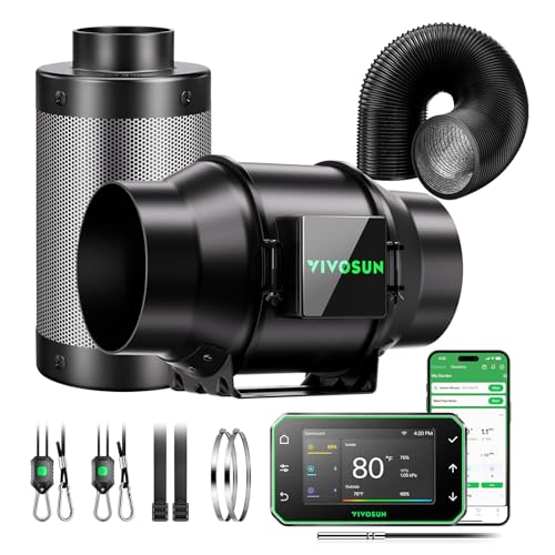 VIVOSUN Smart Air Filtration PRO G6 Kit 6", AeroZesh G6 Inline Duct Fan w/GrowHub E42A+ Temp. Humidity WiFi-Controller, Carbon Filter & Ducting, Cooling & Ventilation System for Grow Tent, Hydroponics - size: 6" Basic