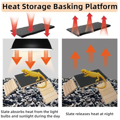 Bearded Dragon Basking Platform with Climbing Ramp,Leopard Gecko Basking Platform with Slate Stone,Reptile Basking Rock Hide Cave Climbing Accessories for Turtle,Snake,Lizard(11.8×7.9×4.7IN) - size: L - 11.8"D x 7.9"W x 4.7"H