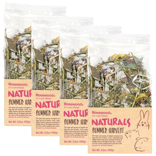 Rosewood Naturals: Summer Harvest - 4 Pack, 5.2oz Bags - Small Animal Treat, Dried Flower-Fruit-Vegetable-Herb Mix, All Natural, Pet-Rabbit-Guinea Pig