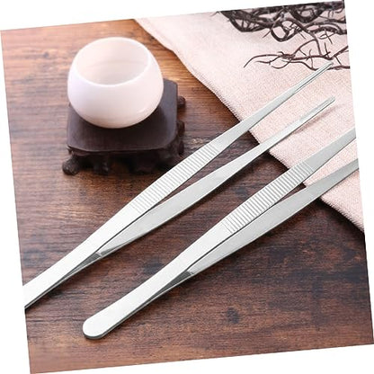 Kisangel 5pcs Stainless Steel Industrial Tweezers Round Tip Long Pointed for Crafts Snake Tongs Reptile Feeding Garden Repair