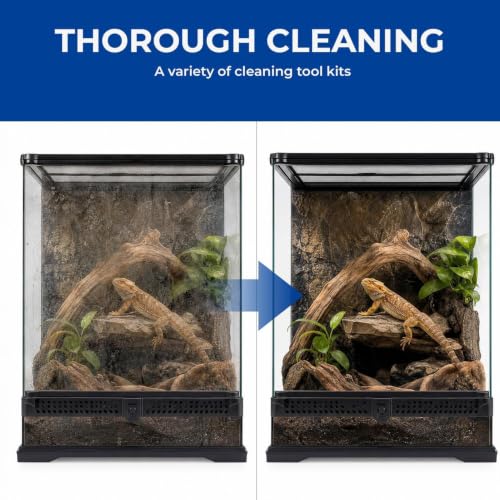 Reptile Tank Cleaner Kit, 7PCS Terrarium Cleaning Set With Dustpan, Brush And Feeding Tongs, Bearded Dragon Cage Cleaning Supplies For Lizard, Gecko, Snake, Turtle, Frog Enclosures And Daily Maintenan