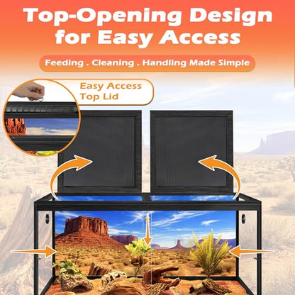 PROLEE 120 Gallon Bearded Dragon Tank, 4x2x2 Reptile Enclosure with Tempered Glass Sliding Doors, Lockable Front Opening and Metal Mesh Top, Large Terrarium for Lizards and Snakes, Black - color: Black
