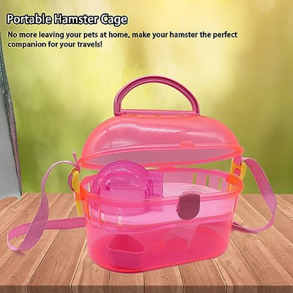kathson Portable Hamster Cage Dwarf Hamster Carry Case Syrian Hamster Carry Travel Cage with House Food Bowl Adjustable Strap Pet Outgoing Cages Carrier for Small Hamster Young Guinea Pig Pink - color: Pink | Hamster Carriers