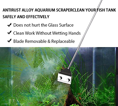 HOTOOLME Aquarium Scraper, 25.6" Stainless Steel Scraper Cleaning Razor with 10 Blades for Glass Aquarium Fish Tank | Glass Aquarium Cleaning 65cm Long Handle