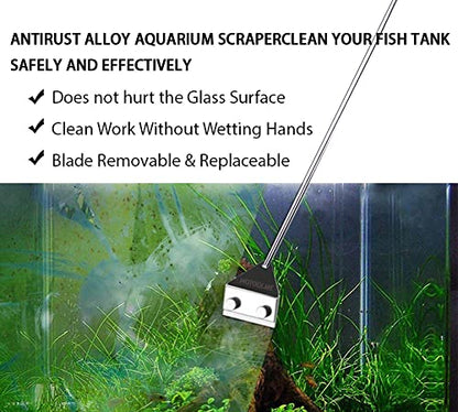 HOTOOLME Aquarium Scraper, 25.6" Stainless Steel Scraper Cleaning Razor with 10 Blades for Glass Aquarium Fish Tank | Glass Aquarium Cleaning 65cm Long Handle