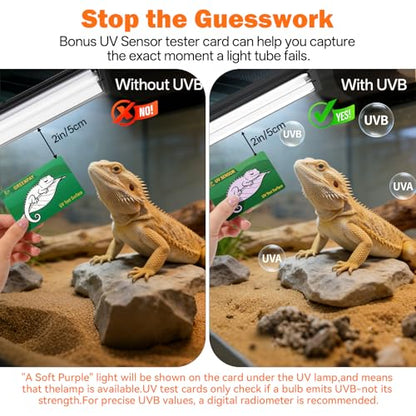 T5 UVB Reptile Light Fixture Combo Kit 8W: 10.0 HO UVB Light for Reptiles Terrarium Hood Comes with UVB Lamp, 12'' Linear UVB Light Bar for Desert Bearded Dragon,Turtle,Gecko - UV Sensor Test Card - size: 12.4INCH-10.0