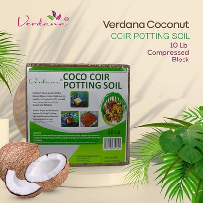Verdana Coco Coir Potting Soil Brick - 10 lb Compressed Coconut Coir Block, Expands to 72 Quarts / 18 Gallons, Peat Moss Alternative for Seed Starting, Raised Beds, Potting Mix & Houseplants