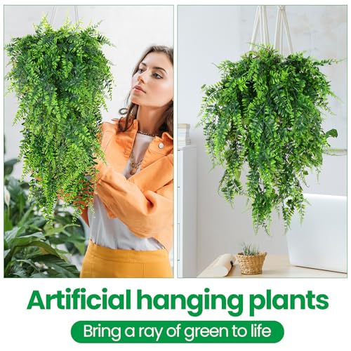 XunYee 28 Pcs Artificial Hanging Plants 32 Inch Plastic Fern Vine Fake Greenery Plant Faux Eucalyptus Vine for Wall Room Wedding Indoor Outdoor Decor, No Baskets (Boston Fern) - style: Boston Fern