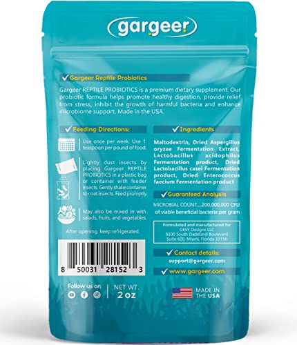 Gargeer Reptile Probiotics. Improve Appetite, Digestion and Boost Immune System. Supplement 10-12 Pounds of Food with Our 2 Oz Bag. Enjoy!