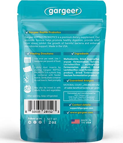 Gargeer Reptile Probiotics. Improve Appetite, Digestion and Boost Immune System. Supplement 10-12 Pounds of Food with Our 2 Oz Bag. Enjoy!